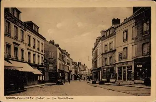 Ak Gournay en Bray Seine Martitime, Rue Notre Dame, Straßenpartie, Geschäfte