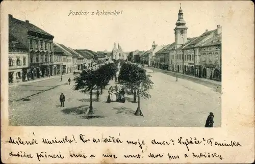 Ak Luzna u. Rakovnika Mittelböhmen Tschechien, Blick auf den Marktplatz