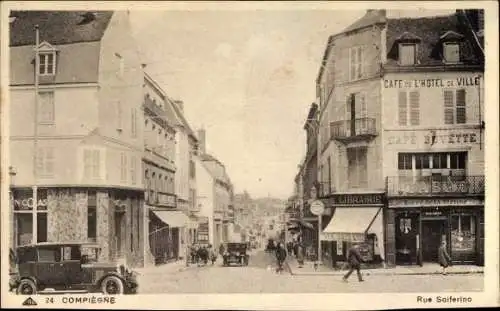 Ak Compiègne Oise, Rue Solferino, Straßenpartie, Café de l'Hôtel de Ville, Café Buvette