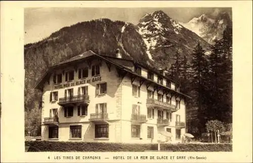 Ak Le Tines de Chamonix Haute Savoie, Hôtel de la Mer de Glace et Gare