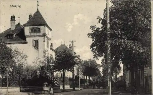 Ak Mutzig Elsass Bas Rhin, Straßenpartie, Gebäude, Pferdekarren