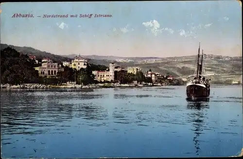 Ak Opatija Abbazia Kroatien, Nordstrand mit Dampfer Istriano