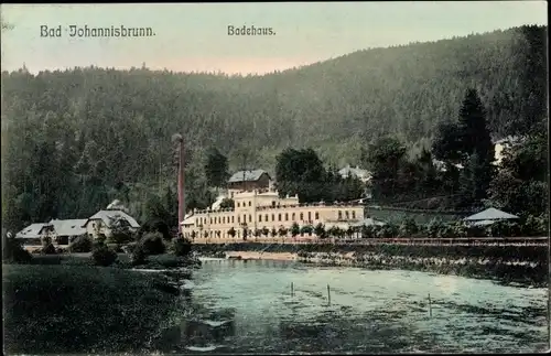Ak Jánské Koupele Bad Johannisbrunn Staré Těchanovice Alt Zechsdorf Mährisch Schlesien, Badehaus
