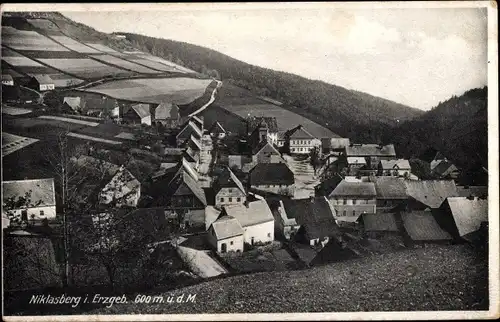 Ak Mikulov v Krušných horách Niklasberg Region Aussig, Totalansicht der Ortschaft