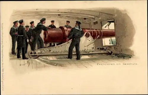 Künstler Litho Bohrdt, Hans, Exerzieren am Geschütz, Deutsche Seeleute