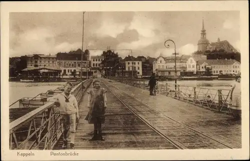 Ak Kappeln an der Schlei, Pontonbrücke, Blick auf den Ort