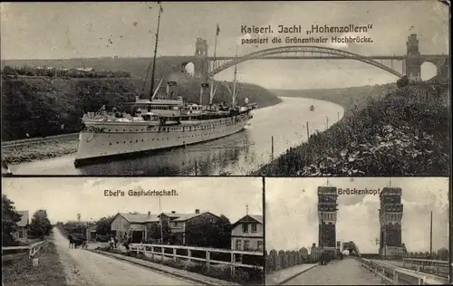 Ak Grünental Beldorf, Hochbrücke Grünenthal, Deutsches Kriegsschiff, SMY Hohenzollern, Gasthaus