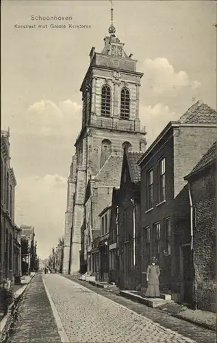 Ak Schoonhoven Südholland Niederlande, Koestraat met Groote Kerktoren