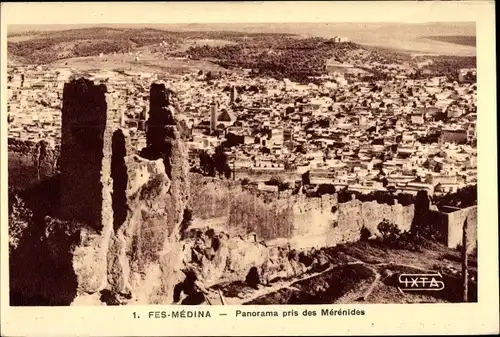 Ak Fès Fez Marokko, Medina, Panorama pris des Merenides