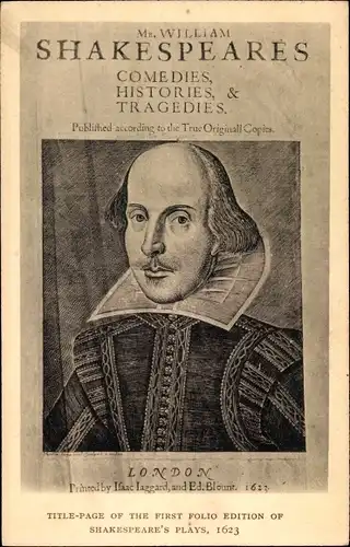 Ak Schriftsteller William Shakespeare, title page of the first folio edition of Shakespeare's plays