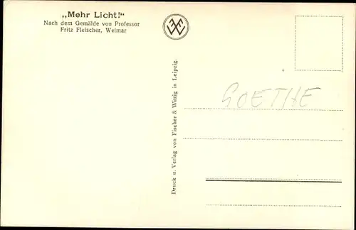 Künstler Ak Fleischer, Fritz, Mehr Licht, Johann Wolfgang von Goethe, Sterbeszene, Weimar