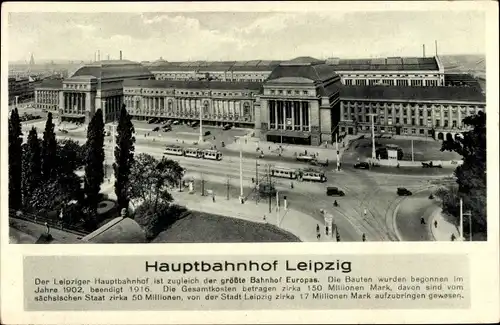 Ak Leipzig in Sachsen, Hauptbahnhof Frontalansicht, Straßenbahn