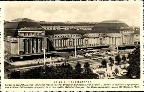 Ak Leipzig in Sachsen, Hauptbahnhof Frontalansicht, Straßenbahn