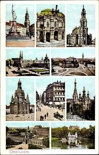 Ak Dresden Altstadt, Kreuzkirche, Zwinger, Hoftheater, Frauenkirche, Hofkirche