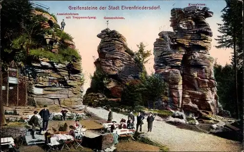 Ak Ehrenfriedersdorf, Greifenstein Berghaus, Aussichtsfelsen, Gemsenfelsen, Kreuzfelsen