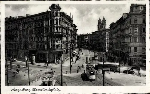 Ak Magdeburg an der Elbe, Hasselbachplatz, Straßenbahn