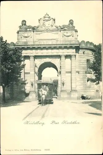 Ak Heidelberg am Neckar, Das Karlstor, Pferdestraßenbahn