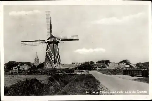 Ak Domburg Veere Zeeland Niederlande, Molen met zicht naar de Duinen