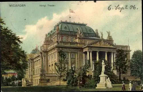 Ak Wiesbaden, königl. Theater, Denkmal