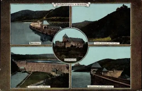Ak Waldeck am Edersee Hessen, Edertalsperre, Schloss Waldeck, Sperrmauer