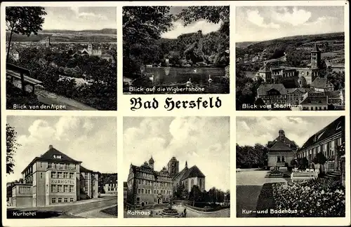 Ak Bad Hersfeld Hessen, Kurhotel, Rathaus, Kur- und Badehaus, Blick auf die Wigbertshöhe