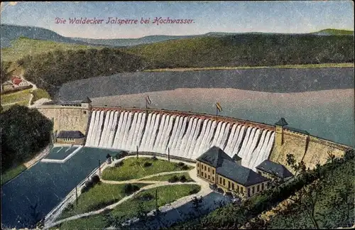 Ak Waldeck am Edersee Hessen, Waldecker Talsperre, Hochwasser