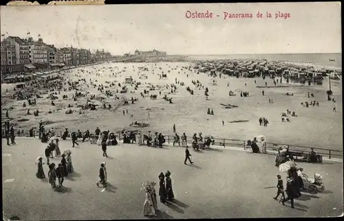 Ak Oostende Ostende Westflandern, Panorama de la Plage