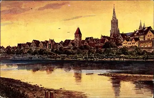 Ak Ulm an der Donau, Blick über Donau auf den Ort mit Münster