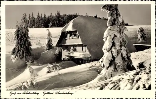 Ak Schonach im Schwarzwald, Gasthaus zur Schwedenschanze bei Schnee, Rohrhardsberg, Winter
