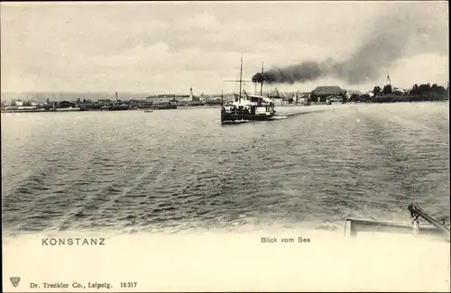 Ak Konstanz am Bodensee, Blick vom See auf den Ort, Dampfer