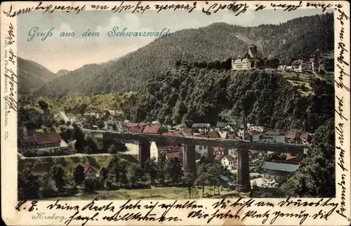 Ak Hornberg im Schwarzwald, Ortsansicht, Brücke, Berg