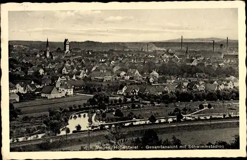 Ak Singen Hohentwiel Baden Württemberg, Gesamtansicht mit Schwimmstadion
