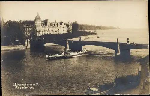Ak Konstanz am Bodensee, Rheinbrücke, Schiff