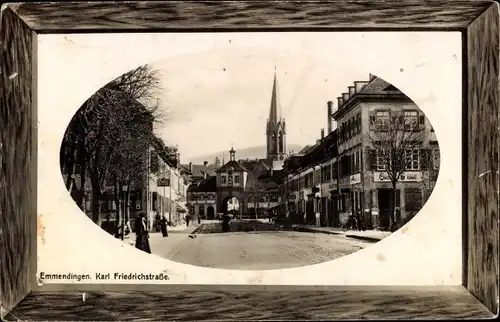 Passepartout Ak Emmendingen im Breisgau Baden, Karl Friedrichstraße, Kirchturm