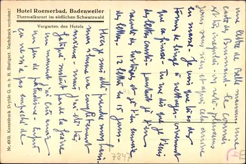 Ak Badenweiler im Schwarzwald, Hotel Roemerbad, Partie im Vorgarten