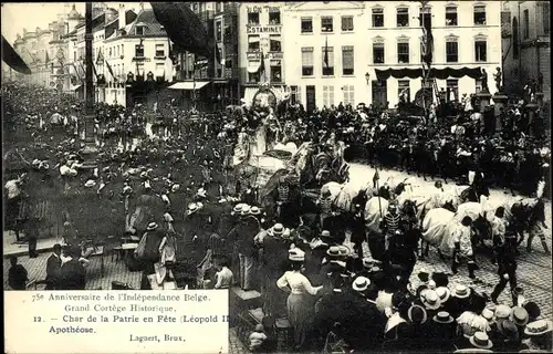 Ak Bruxelles Brüssel, 75e Anniversaire de l'Independance Belge, Char de la Patrie en Fete