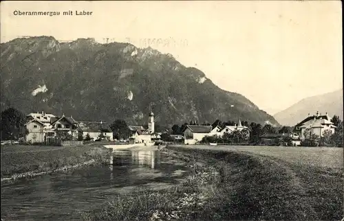 Ak Oberammergau in Oberbayern, Ortsansicht mit Laber