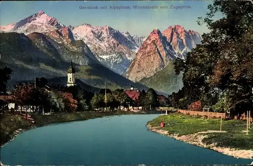 Ak Garmisch Partenkirchen in Oberbayern, Alpspitze, Waxenstein, Zugspitze