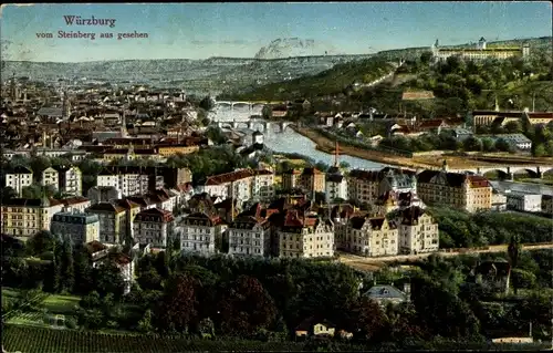 Ak Würzburg am Main Unterfranken, Panorama vom Steinberg aus