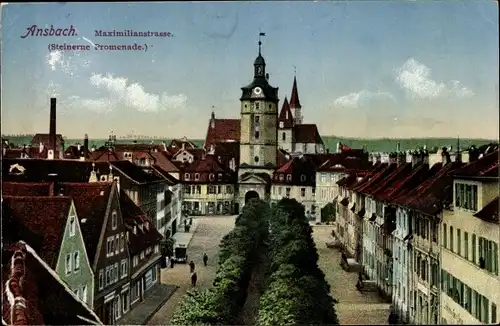 Ak Ansbach in Mittelfranken Bayern, Maximilianstraße, Steinerne Promenade