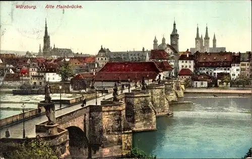 Ak Würzburg am Main Unterfranken, Alte Mainbrücke