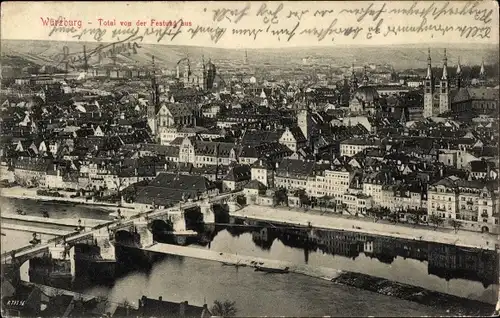 Ak Würzburg am Main Unterfranken, Total von der Festung aus