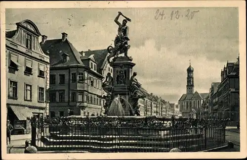 Ak Augsburg in Schwaben, Herkulesbrunnen mit St. Ulrich