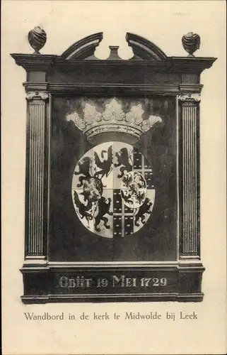 Ak Midwolde Groningen Niederlande, Wandbord in de Kerk