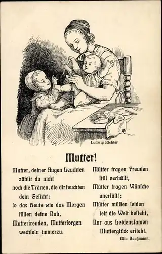 Künstler Ak Richter, L., Gedicht Mutter, Mutter, deiner Augen Leuchten zählst du nicht...