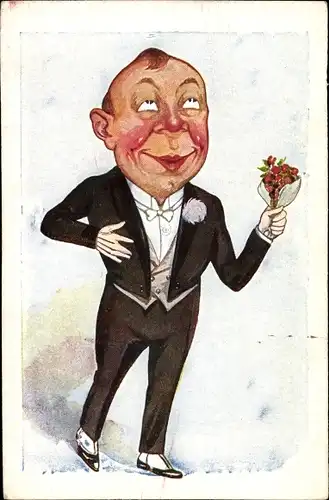 Ak Betrunkener Mann mit Blumenstrauß