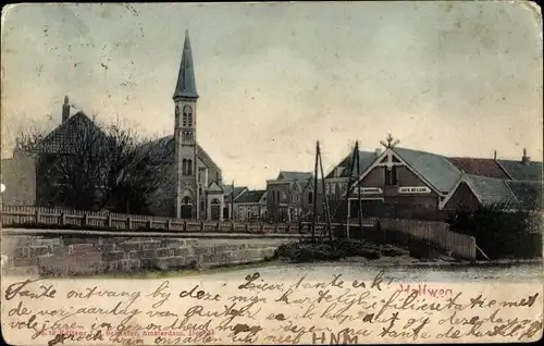 Ak Halfweg Haarlemmermeer Nordholland, Teilansicht mit Kirche