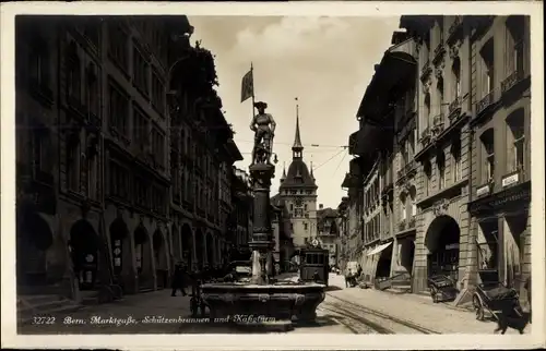 Ak Bern Stadt Schweiz, Marktgasse, Schützenbrunnen, Käfigturm