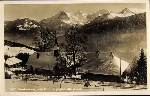 Ak Beatenberg Kanton Bern, Kirche gegen die Alpen