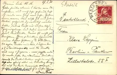 Ak Beatenberg Kanton Bern, Kirche gegen die Alpen